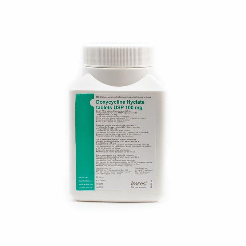 31568 hyclate de doxycycline 100 mg, comprimé pelliculé. Contient 10 unités de 1000.