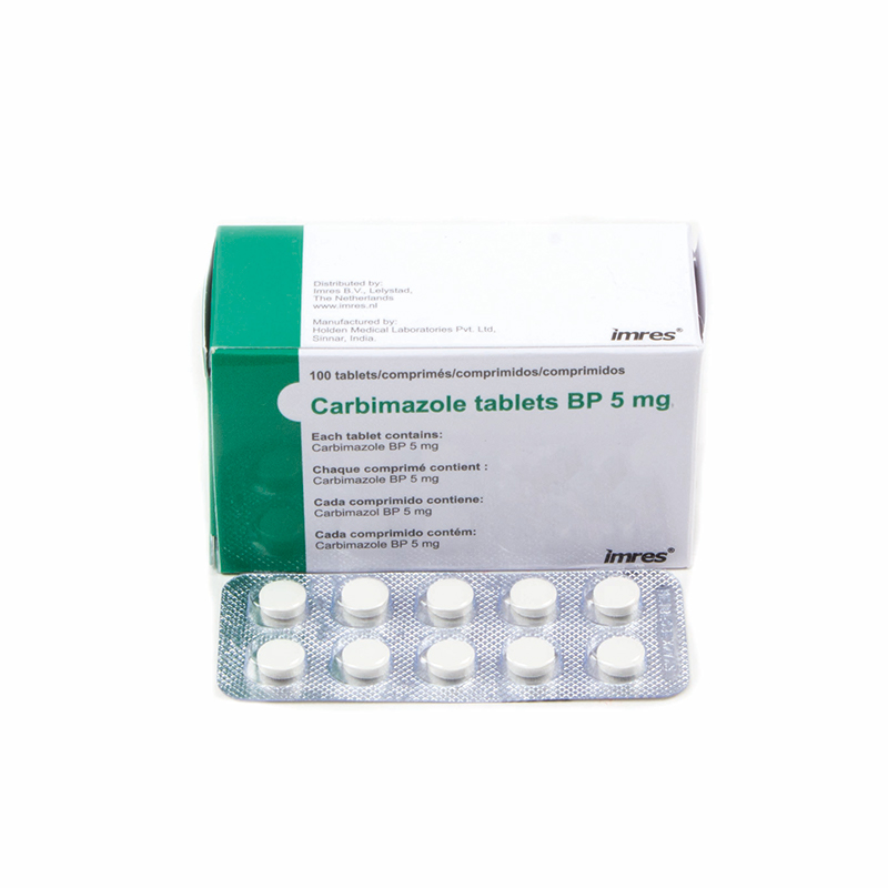 34953 carbimazole 5 mg, comprimé (blister). Contient 10 unités de 100.